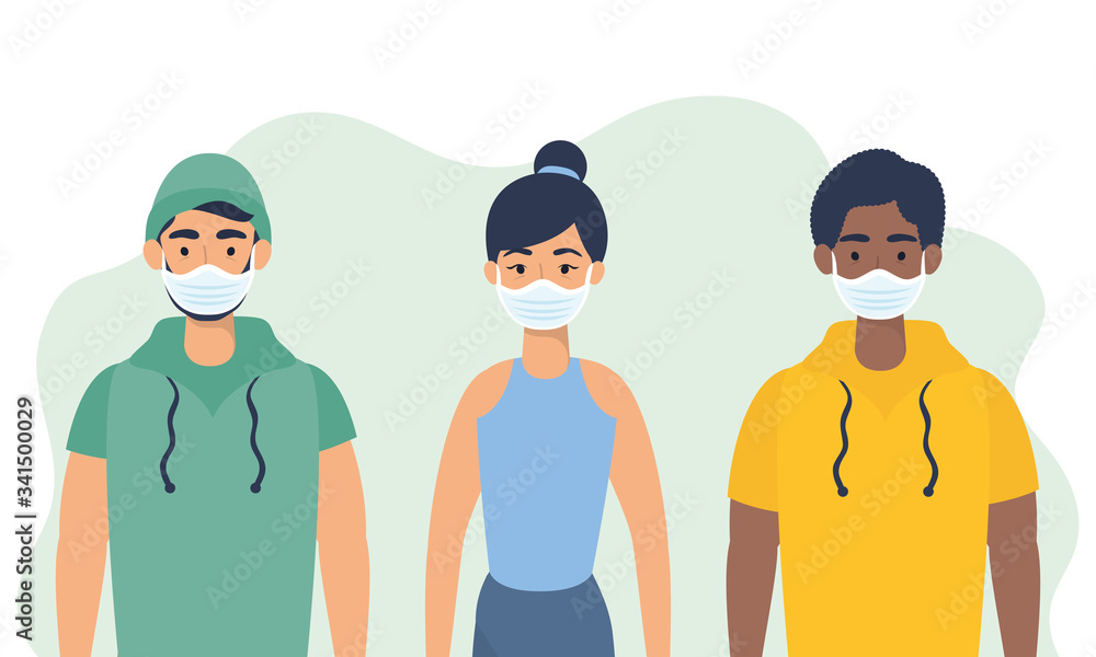 interracial young people using face masks characters interracial young people using face masks characters