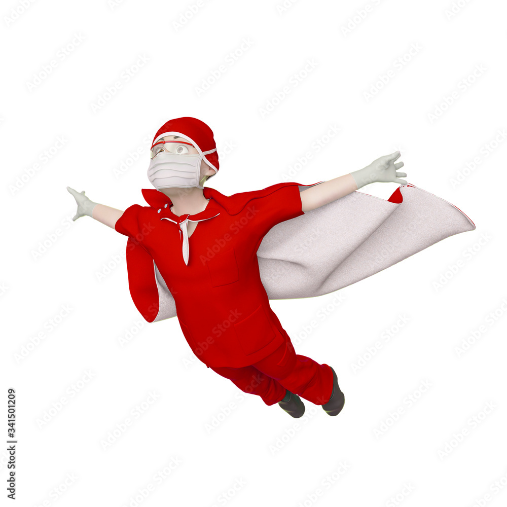 super doctor cartoon is flying away in white background super doctor cartoon is flying away in white background