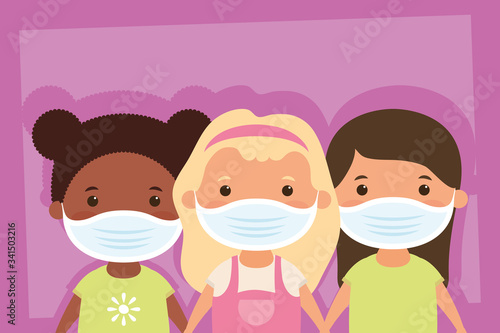 interracial little girls using face masks characters