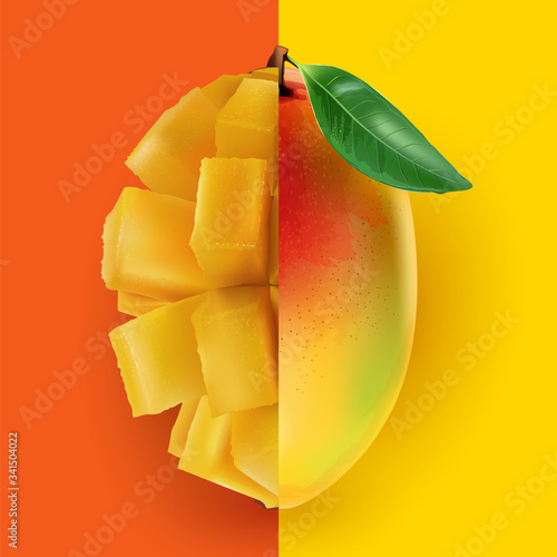 Half a whole mango combined with a half diced mango.