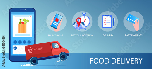 Vector of a online food ordering app on a smartphone