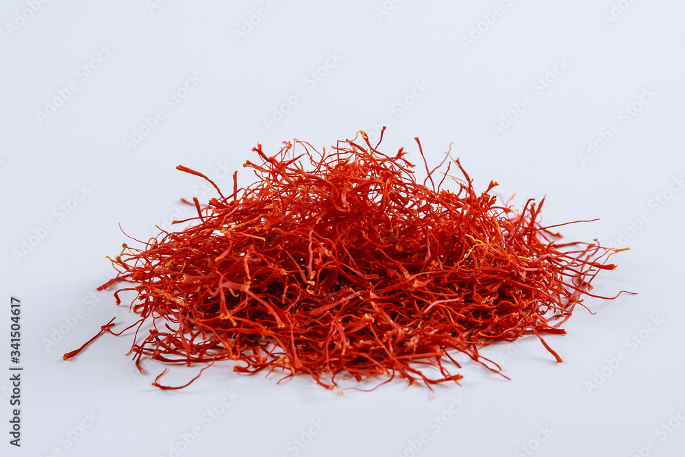 Fototapeta premium Dry Saffron Spice on a white background.