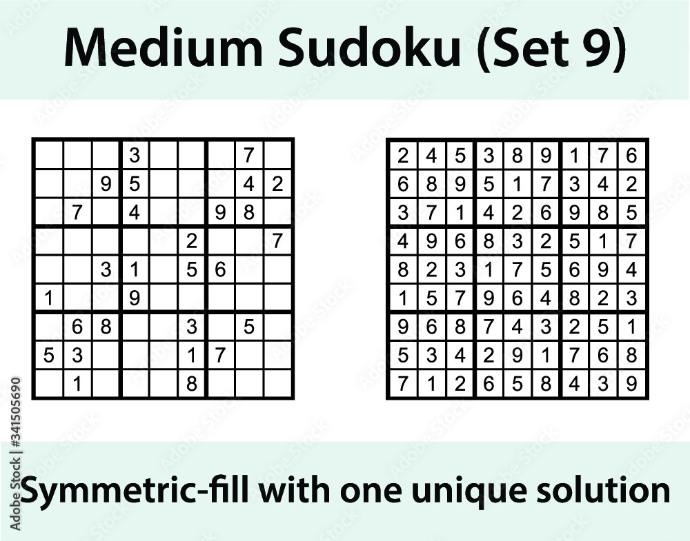 Canal Rango Creta Vector Sudoku puzzle with solution - medium difficulty level vector de  Stock | Adobe Stock