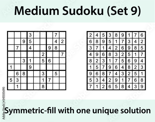 Vector Sudoku puzzle with solution - medium difficulty level