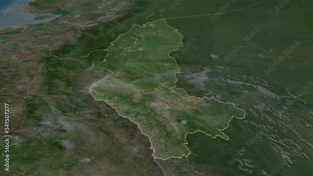 Amazonas, region with its capital, zoomed and extruded on the satellite map of Peru in the conformal Stereographic projection. Animation 3D Amazonas, region with its capital, zoomed and extruded on the satellite map of Peru in the conformal Stereographic projection. Animation 3D