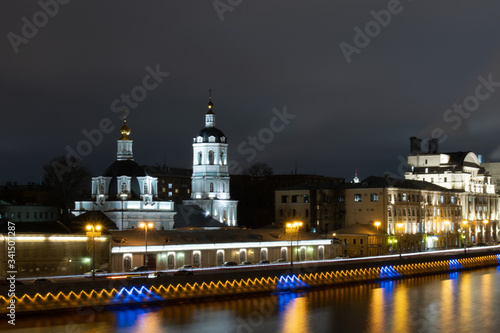 Night view of the Church of St. Nicholas in the Zayaitsky and Moscow River  Russia