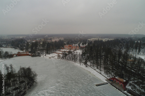 Winter sanatorium in the Marfino Estate, aerial view, Moscow region, Russia, 