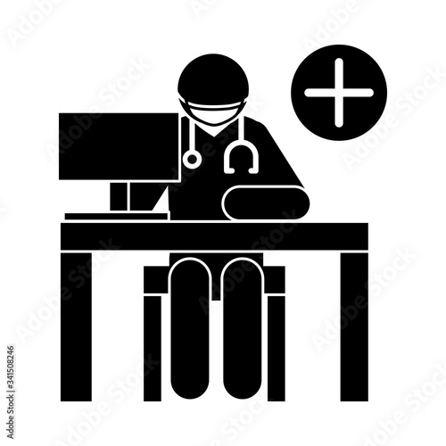 coronavirus covid 19, physician working with computer, health , silhouette style icon