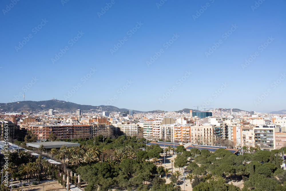 View of Joan Miro park in Barcelona from the observation deck of the Barcelona Arena, Catalonia, Spain