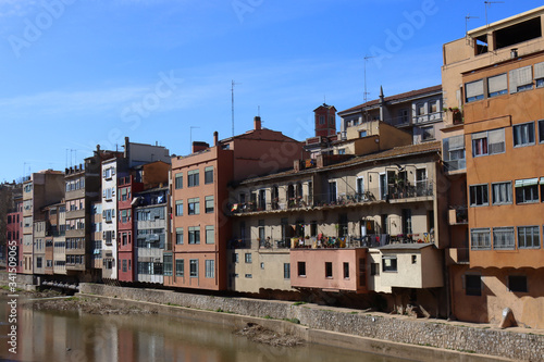 Colored houses on the Onyar River in Girona, Catalonia, Spain