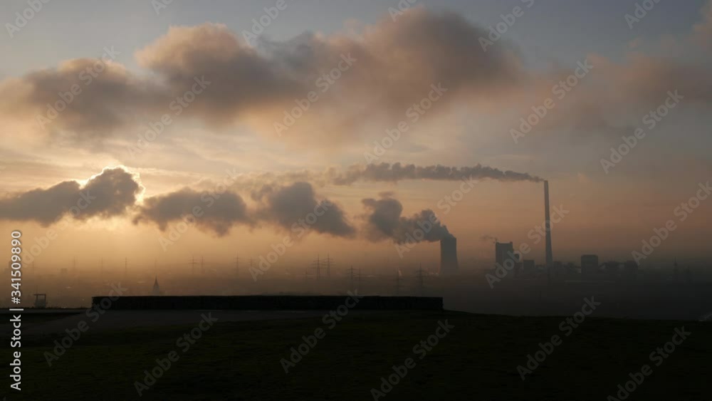 video, sunrise, Power Station (STEAG Heizkraftwerk Herne), Ruhrgebiet, Germany.
