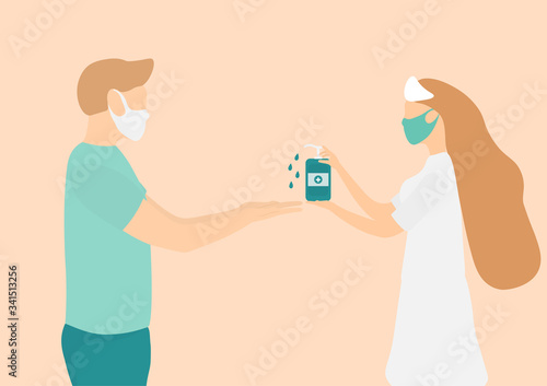 Nurses give people to wash hands with alcohol.
Illustration about  hand cleaning