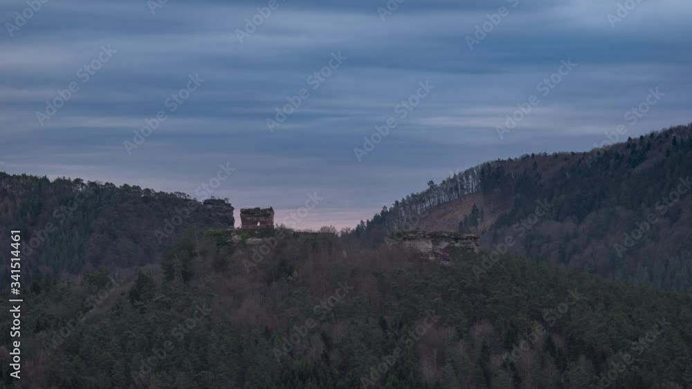 Timelapse video, sunset, Drachenfels Castle, Palatine Forest, Rhineland Paltinate, Germany.
Timelapse video, sunset, Drachenfels Castle, Palatine Forest, Rhineland Paltinate, Germany.