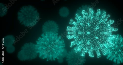 Coronavirus Covid-19 Digital Model Black Background. 3d Animation of 2019-ncov Chinese Corona Virus Modern Technology Analysis. Medical Concept. 4k Ultra HD 4096x2160