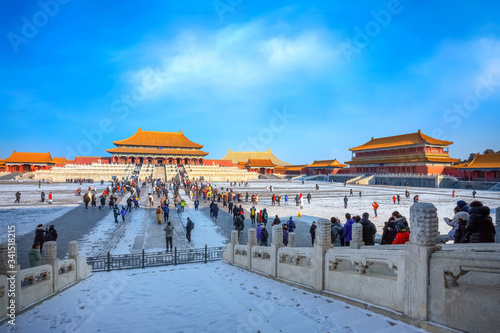 Taihedian (Hall of Supreme Harmony) originally built in 1406, it's the largest hall in the Forbidden City, located at its central axis, behind the Gate of Supreme Harmony photo