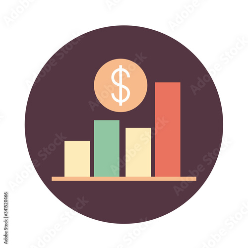mobile banking, financial chart report planning money block style icon