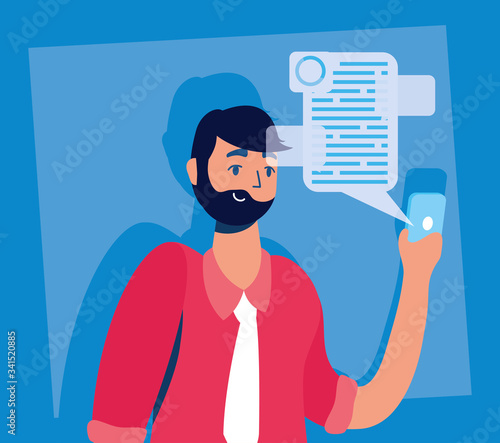 man using smartphone technology character