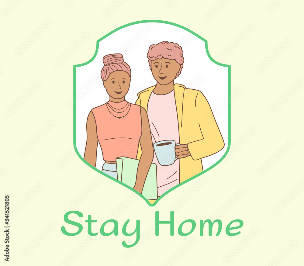 Couple staying at home in self quarantine due to epidemic. Stay safe protect from viruses. Global viral epidemic. Coronavirus prevention concept. Vector illustration Couple staying at home in self quarantine due to epidemic. Stay safe protect from viruses. Global viral epidemic. Coronavirus prevention concept. Vector illustration