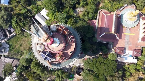Wat Samphran Dragon Temple near Bangkok, Thailand. Aerial panoramic view from drone photo