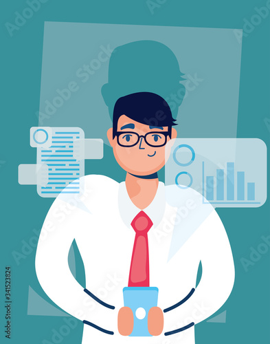 man using smartphone technology character