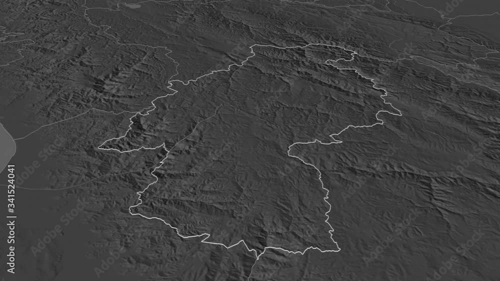 Huancavelica, region with its capital, zoomed and extruded on the bilevel map of Peru in the conformal Stereographic projection. Animation 3D Huancavelica, region with its capital, zoomed and extruded on the bilevel map of Peru in the conformal Stereographic projection. Animation 3D