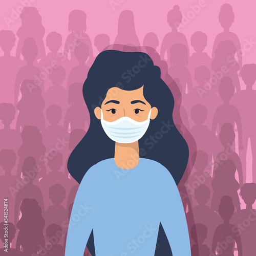 young woman using face mask character