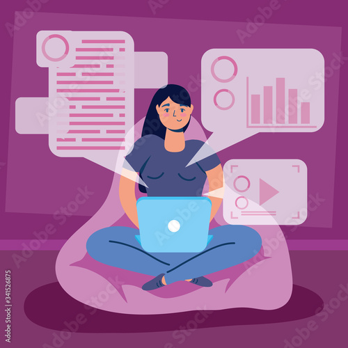 woman using laptop technology character icon