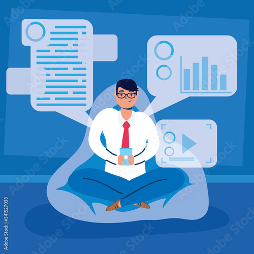 man using smartphone technology character