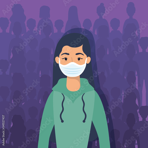 young woman using face mask character