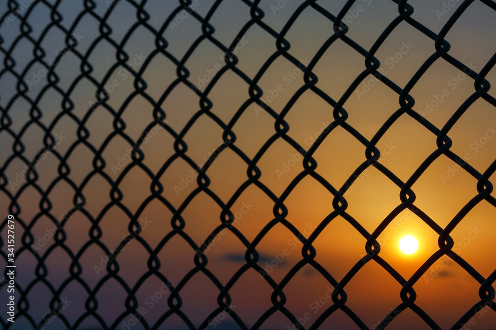 フェンス　夕日　素材