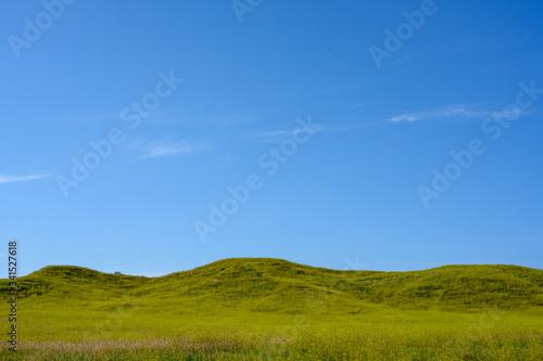 Blue Sky Over Green Hills in Badlands © kellyvandellen