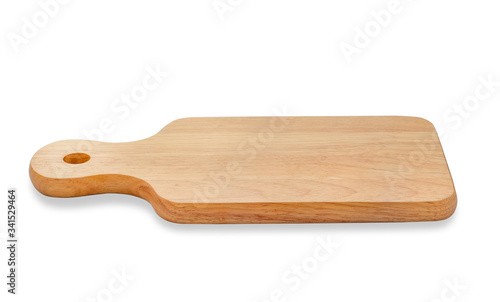 Top view of Wood cutting board with handles and hole for hanging. Handmade wooden chopping boards made from hardwood for cooking on white background with clipping path.