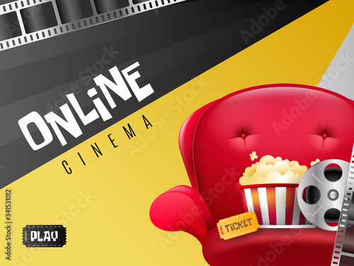 Home movie background with seat, popcorn and more