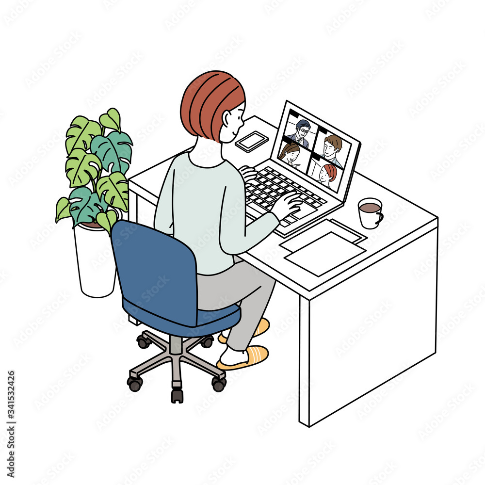 テレワーク リモートワーク オンライン会議 在宅勤務 イラスト Stock Vektorgrafik Adobe Stock