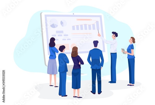 Business presentation concept, Company meeting about financial situation. Vector