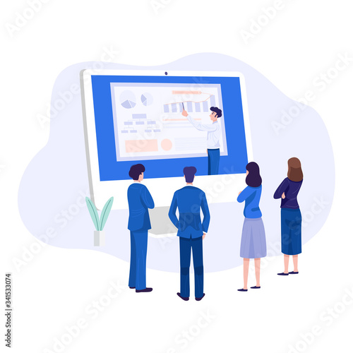 Business presentation concept, Company meeting about financial situation. Vector