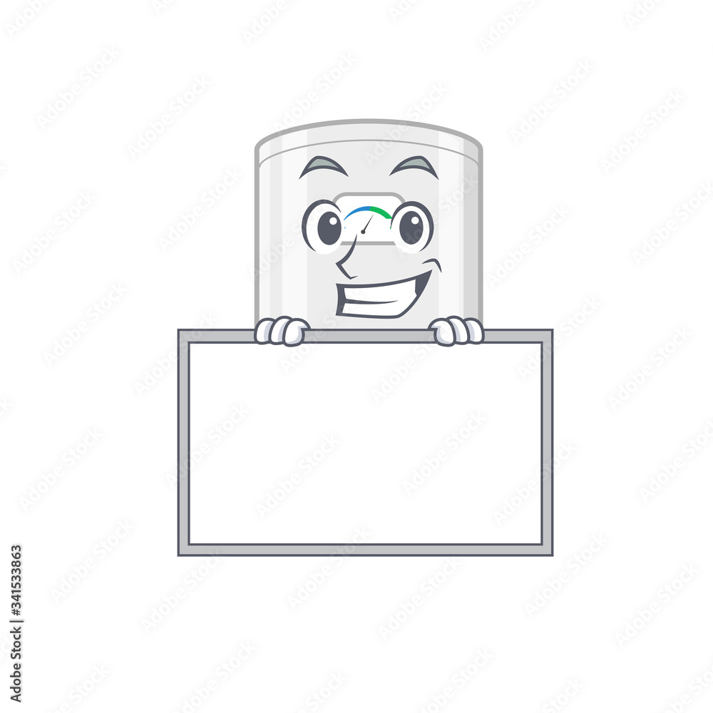 Smiling gas water heater cartoon design style has a board