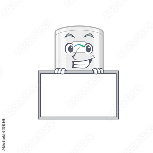 Smiling gas water heater cartoon design style has a board
