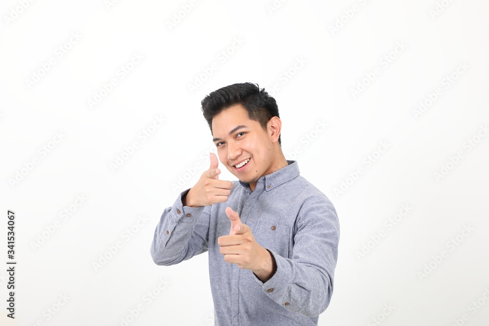 South east Asian Malay Man facial expression show point finger both hand South east Asian Malay Man facial expression show point finger both hand