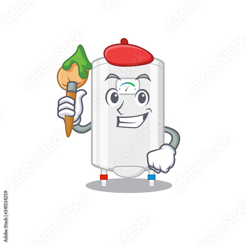 A creative gas water heater artist mascot design style paint with a brush
