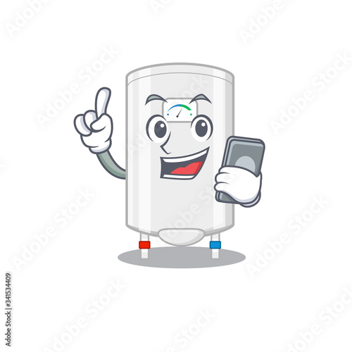 Gas water heater cartoon character speaking on phone