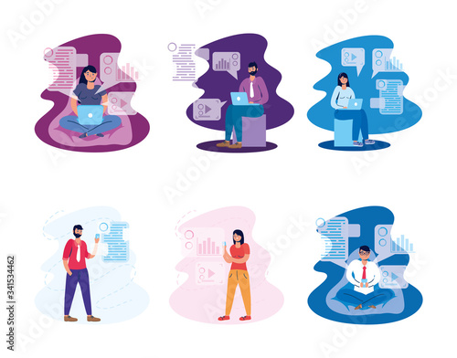 young people using technology characters