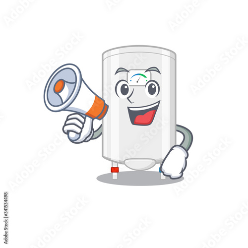Cartoon character of gas water heater having a megaphone
