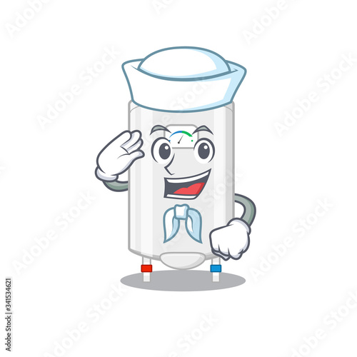 Sailor cartoon character of gas water heater with white hat
