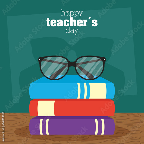 happy teachers day celebration with chalkboard and books