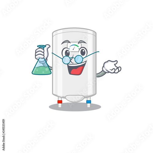 Gas water heater smart Professor Cartoon design style working with glass tube
