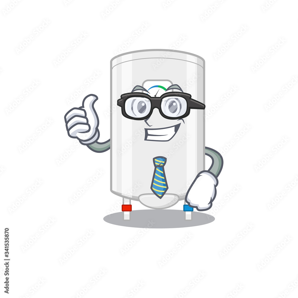 An elegant gas water heater Businessman mascot design wearing glasses and tie