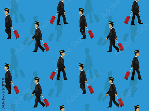Pilot Walking Side View Vector Seamless Background Wallpaper-01