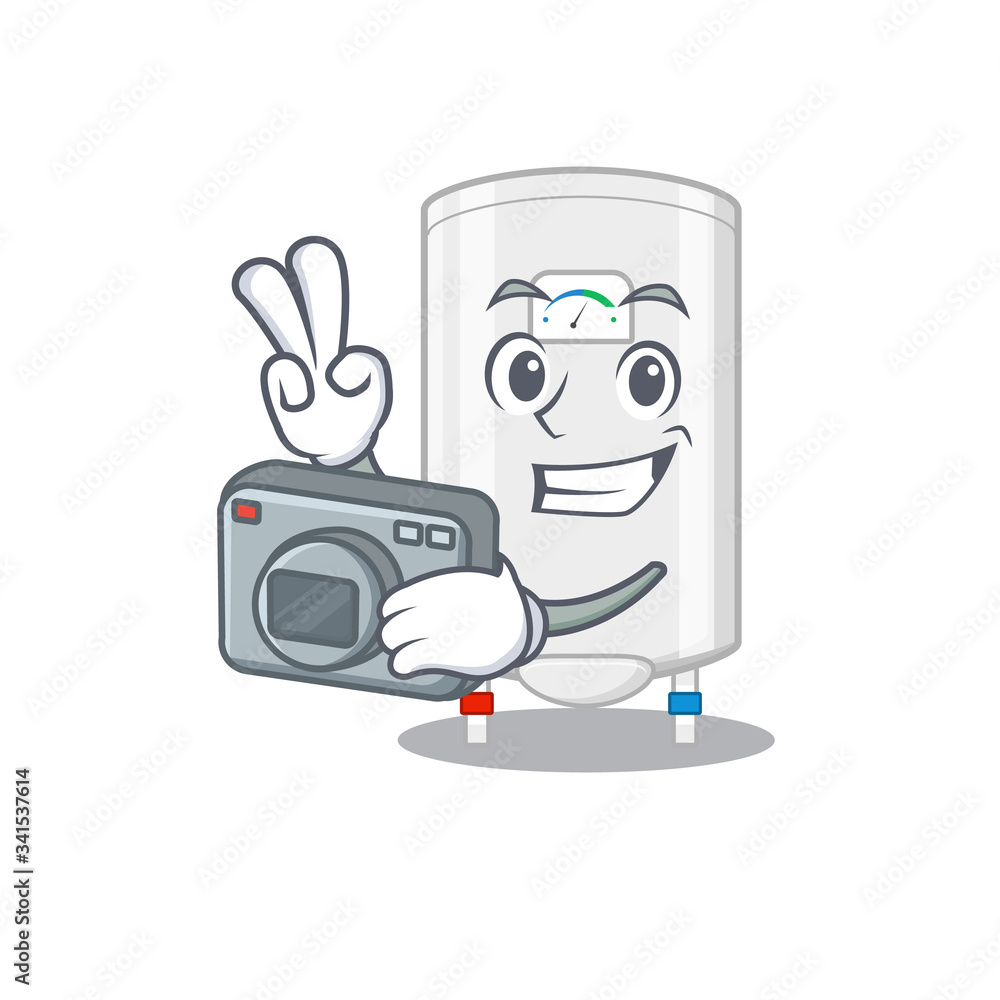 Gas water heater mascot design as a professional photographer working with camera Gas water heater mascot design as a professional photographer working with camera