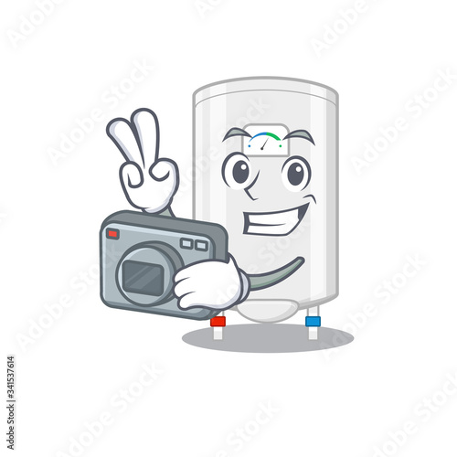Gas water heater mascot design as a professional photographer working with camera